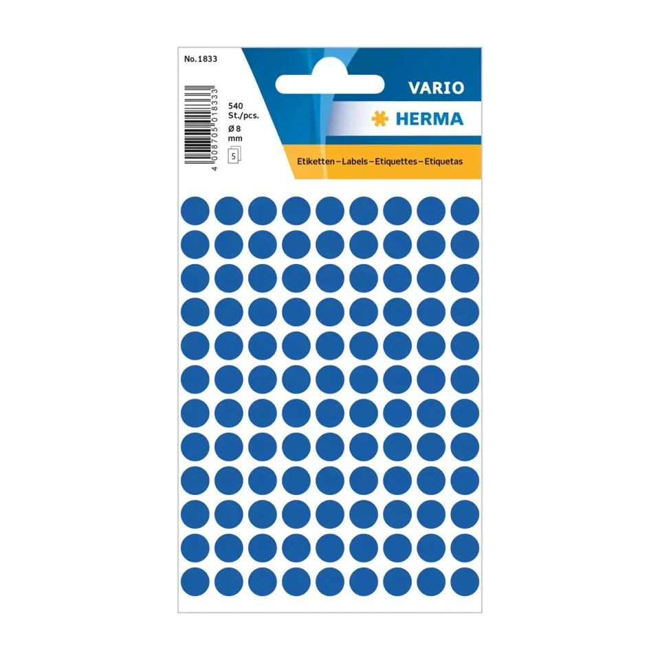 Herma Etichete autoadezive, rotunde, diametru 8 mm, 108 buc. pe coală, 5 coli, albastru închis