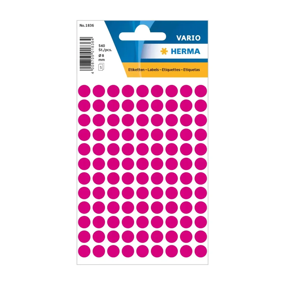 Herma Etichete autoadezive, rotunde, diametru 8 mm, 108 buc. pe coală, 5 coli, roz