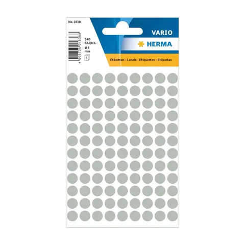 Herma Etichete autoadezive, rotunde, diametru 8 mm, 108 buc. pe coală, 5 coli, gri