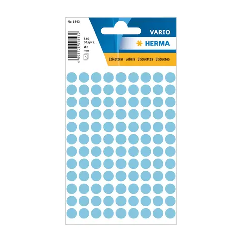 Herma Etichete autoadezive, rotunde, diametru 8 mm, 108 buc. pe coală, 5 coli, albastru