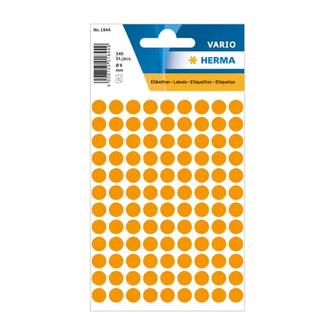 Herma Etichete autoadezive, rotunde, diametru 8 mm, 108 buc. pe coală, 5 coli, portocaliu aprins