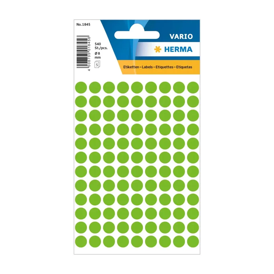 Herma Etichete autoadezive, rotunde, diametru 8 mm, 108 buc. pe coală, 5 coli, verde