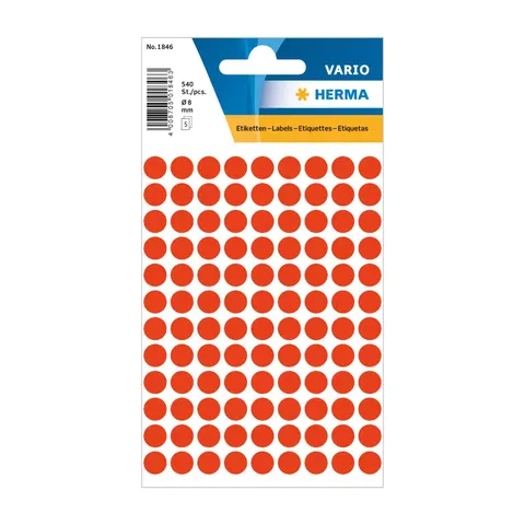 Herma Etichete autoadezive, rotunde, diametru 8 mm, 108 buc. pe coală, 5 coli, roșu aprins
