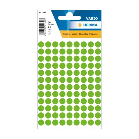 Herma Etichete autoadezive, rotunde, diametru 8 mm, 108 buc. pe coală, 5 coli, verde aprins