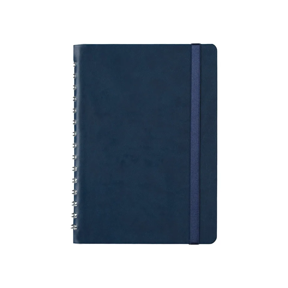 Planner, A5, datat, cu spirală și elastic, lux, albastru