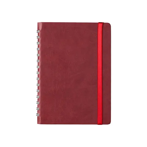 Planner, A5, datat, cu spirală și elastic, lux, bordo