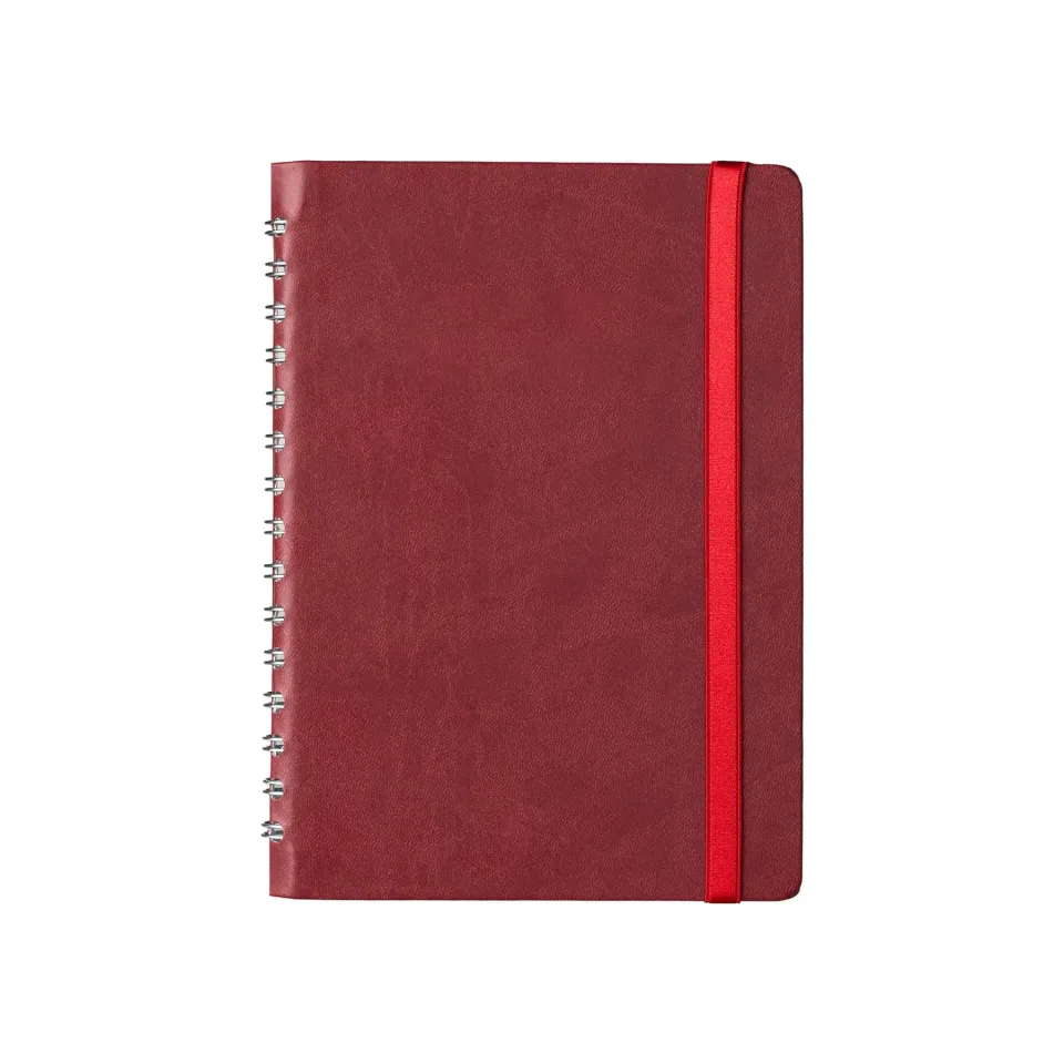 Planner, A5, datat, cu spirală și elastic, lux, bordo
