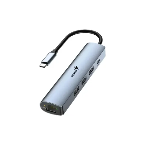Hub USB Genius UH-545, 5 în 1, 1 x RJ45, 1 x USB Type-C, 3 x USB Type-A 3.0