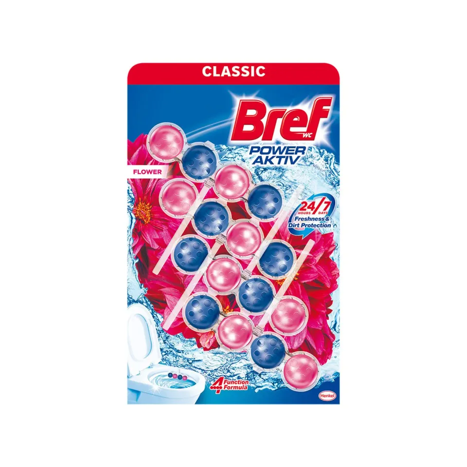 Odorizant pentru toaletă Bref Power Aktiv, flori, 4 x 50 g