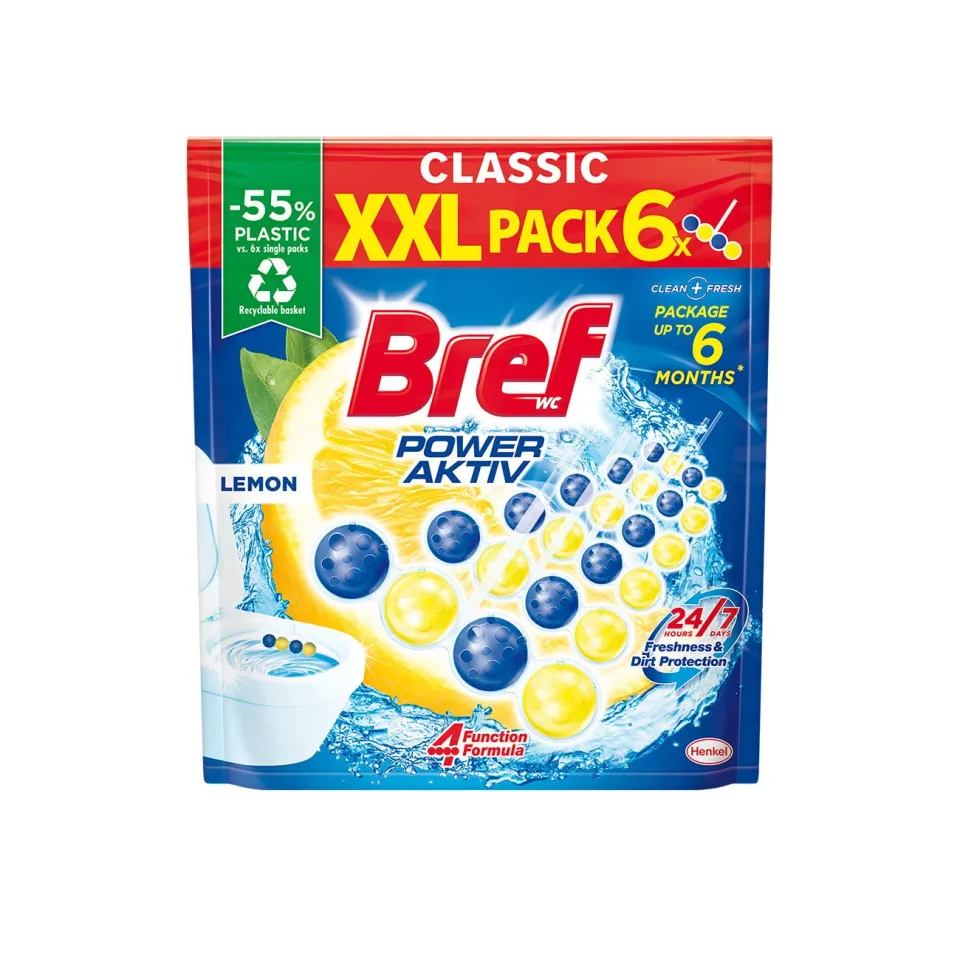 Odorizant pentru toaletă Bref Power Aktiv, lămâie, 6 x 50 g
