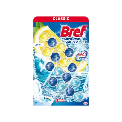 Odorizant pentru toaletă Bref Power Aktiv, lămâie și ocean, 4 x 50 g