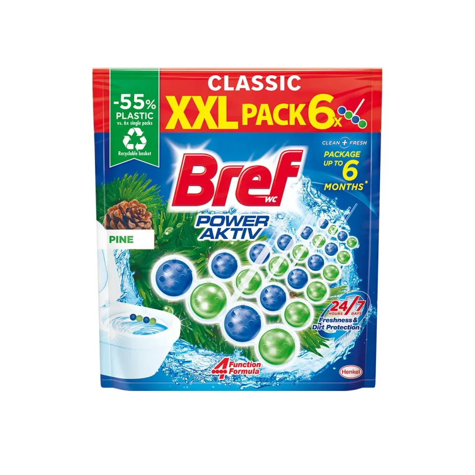 Odorizant pentru toaletă Bref Power Aktiv, pin, 6 x 50 g
