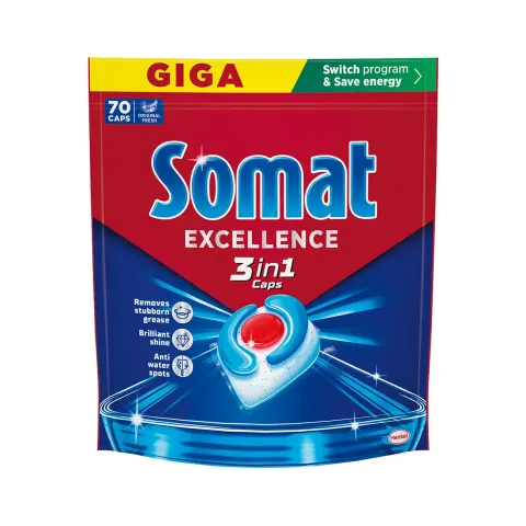 Tablete pentru mașina de spălat vase Somat Giga Excellence, 3 în 1, 70 buc.