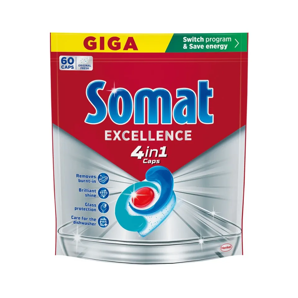Tablete pentru mașina de spălat vase Somat Giga Excellence, 4 în 1, 60 buc.
