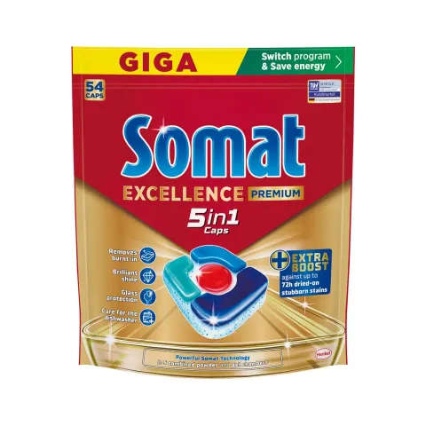 Tablete pentru mașina de spălat vase Somat Giga Excellence, 5 în 1, 54 buc.