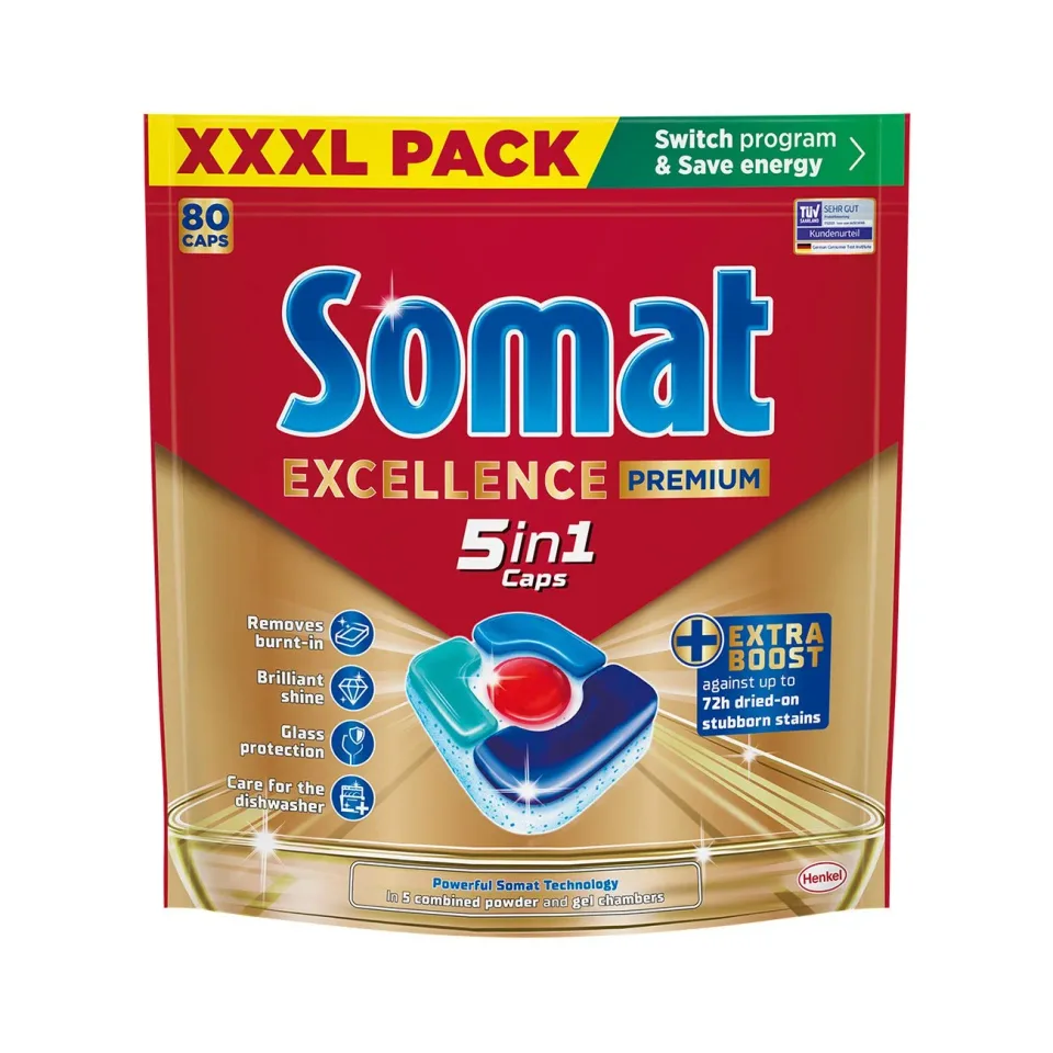 Tablete pentru mașina de spălat vase Somat XXXL Excellence, 5 în 1, 80 buc.