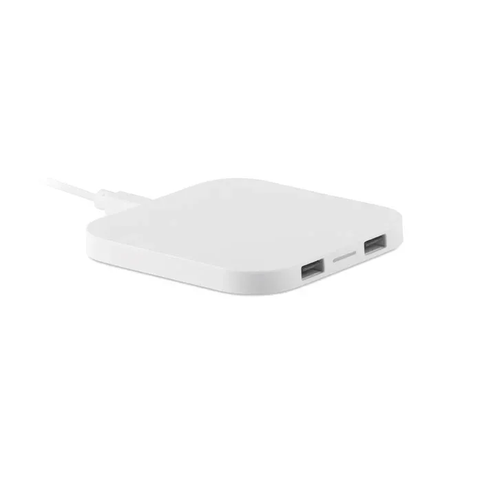 ÎNCĂRCĂTOR WIRELESS UNIPAD CU HUB USB 2.0, 2 PORȚI, 5W, ALB