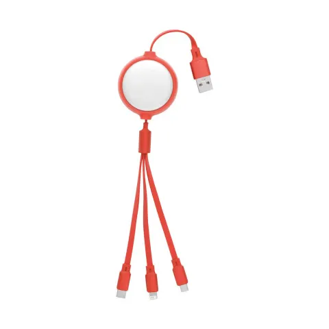 CABLU USB CU ÎNCĂRCĂTOR ȘI RETRĂGĂTOR 1M CU 3 CONECTORI ROȘU
