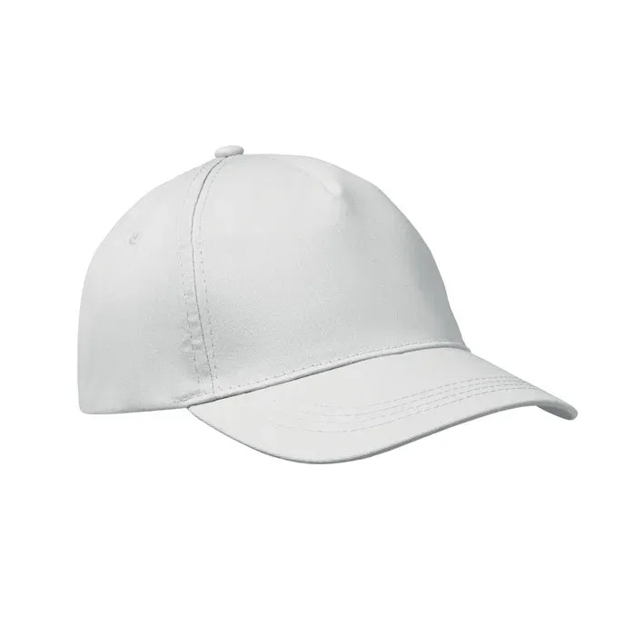 Șapcă de baseball, 5 panouri, pentru copii, bumbac, 180 g/m2, albă