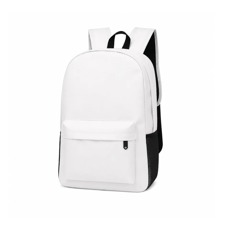 Rucsac, sport, poliester 600D, cu buzunar frontal cu fermoar, alb