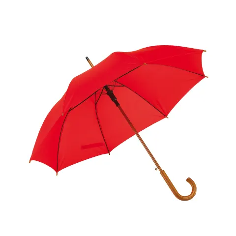 Umbrelă Office 1, automată, cu mâner curbat din lemn, 103 cm, roșie