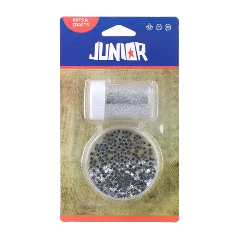 SET JUNIOR PAIETE STELE ȘI SCLIPICI PENTRU DECORAȚIUNI ARGINTIU