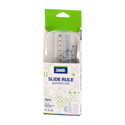 Set de desen Junior Riglă glisantă, transparent, 15 cm, 4 piese