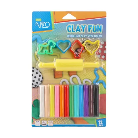 Plastilină modelatoare Sazio Clay Fun, cu forme, 180 g, 12 culori