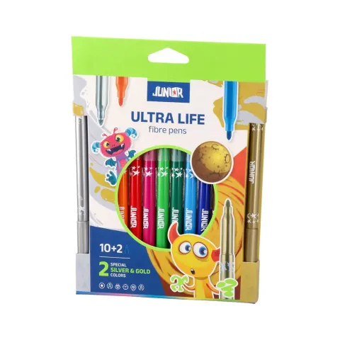 Pixuri cu vârf din fetru Junior Ultra Life, cu durabilitate crescută, 10+2 culori