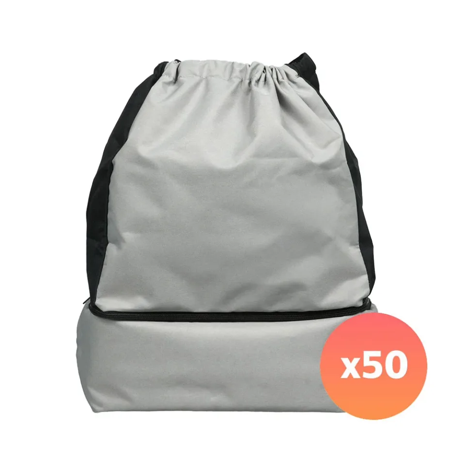 Rucsac sport tip șnur, fund dublu, poliester 300D, branduit, gri, 50 bucăți