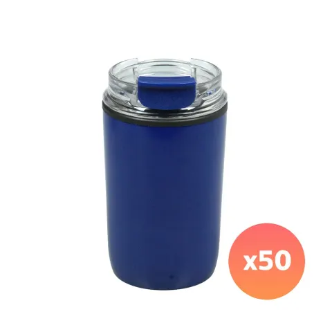 Cana de Călătorie Jansen din Oțel Inoxidabil cu Dublu Perete, 300 ml, Branduită, Albastru, 50 Bucăți