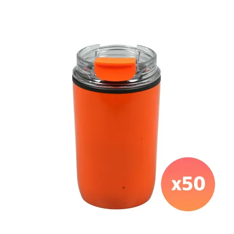 Cana de Călătorie Jansen din Oțel Inoxidabil cu Pereți Dubli, 300 ml, Branduită, Portocalie, 50 Bucăți