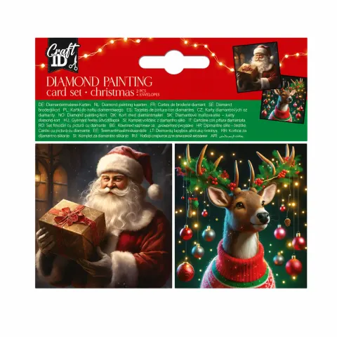 SET CĂRȚI DE ARTĂ CU MĂRGELUȚE CRAFT ID 2 BUC MOS CRĂCIUN/REN