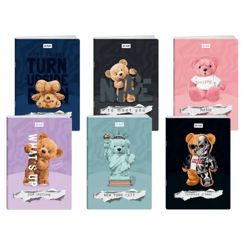 Caiet Play Teddy Bears Premium, A4, Liniatură Lată, Hârtie Offset, Copertă Moale, 40 Foi, Divers, 1 Bucată