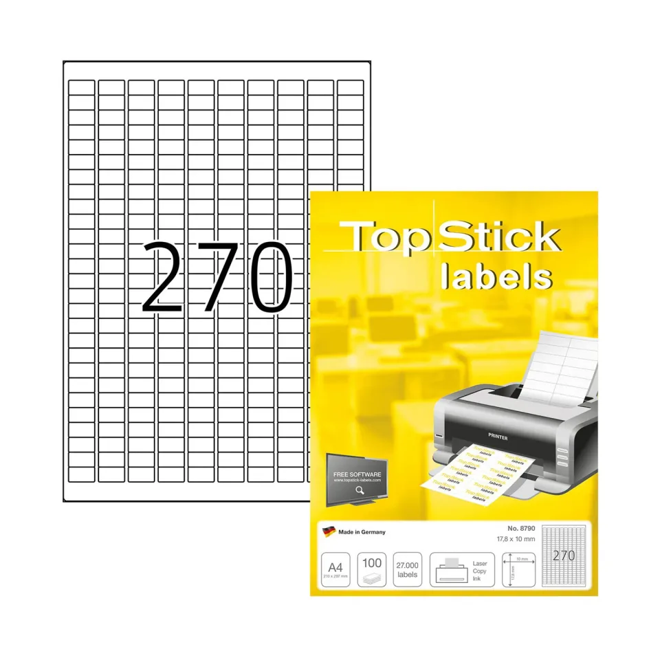 Etichete autoadezive Top Stick, A4, 17.8 x 10 mm, 270 etichete pe coală, 100 de coli