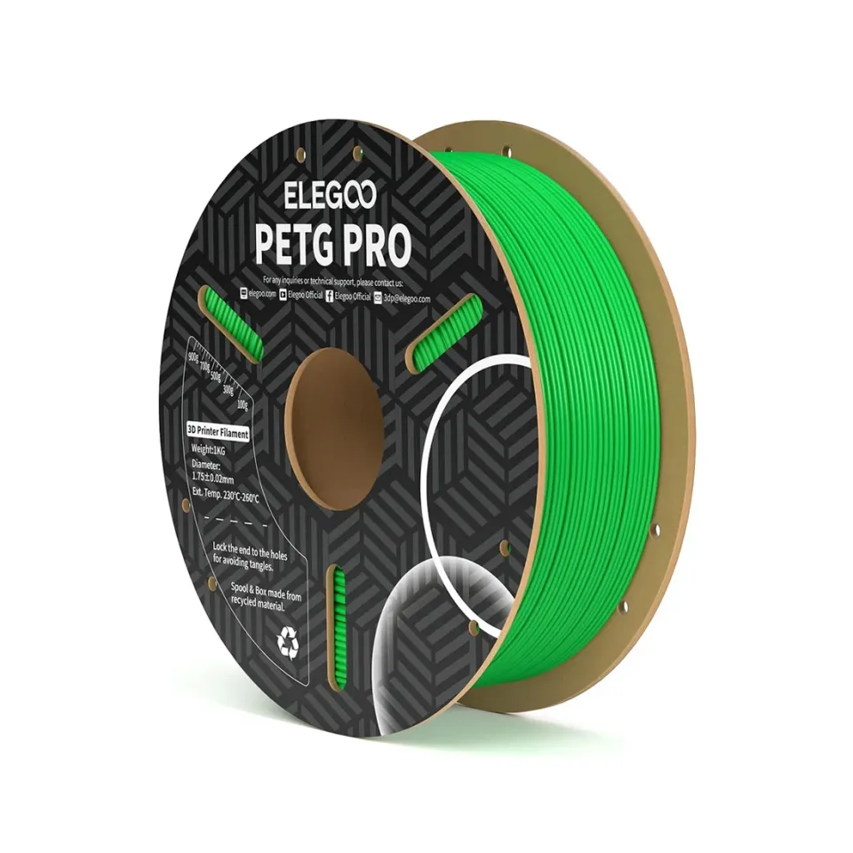 Filament Elegoo PETG Pro pentru imprimantă 3D, 1.75 mm, 1 kg, verde