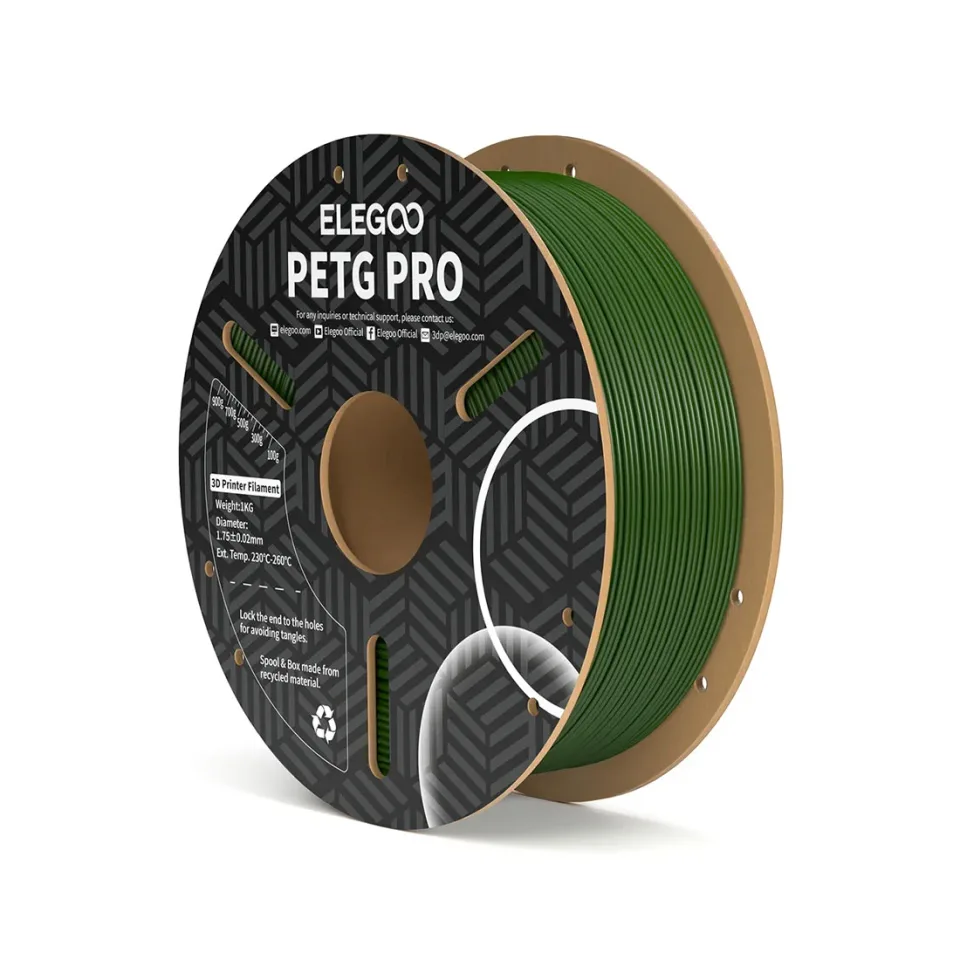 Filament Elegoo PETG Pro pentru imprimantă 3D, 1.75 mm, 1 kg, verde măsliniu