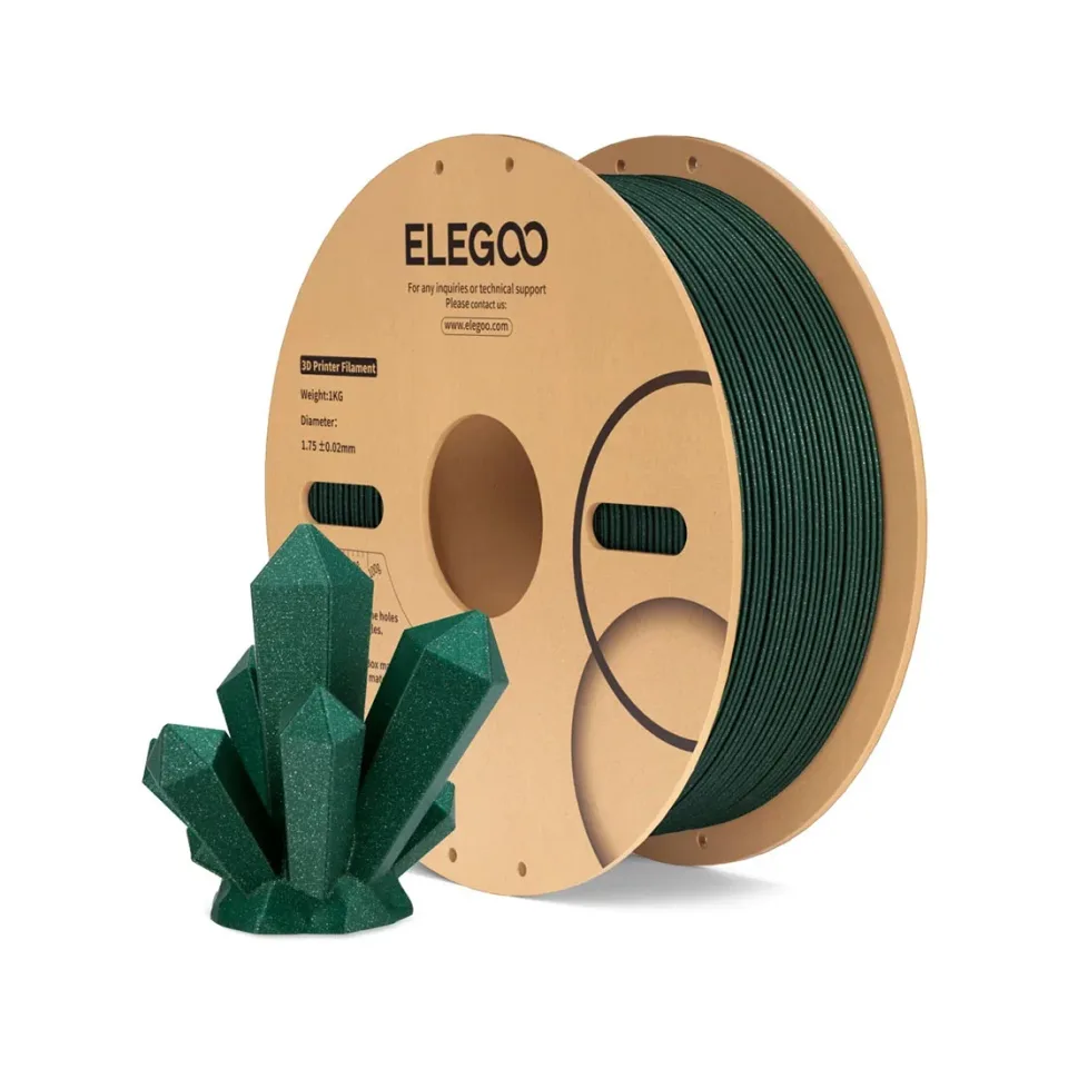 Filament Elegoo PLA cu sclipici pentru imprimantă 3D, 1.75 mm, 1 kg, verde