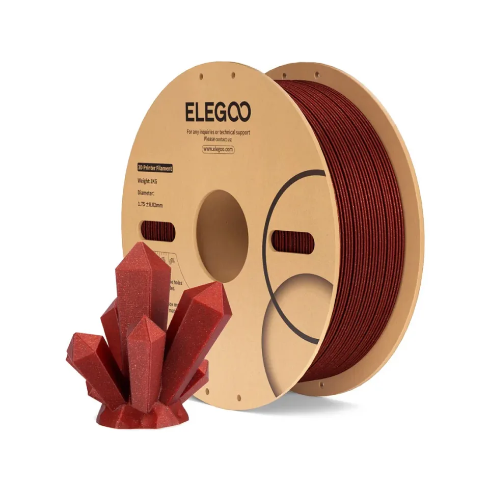Filament PLA cu sclipici special Elegoo pentru imprimantă 3D, 1.75 mm, 1 kg, roșu