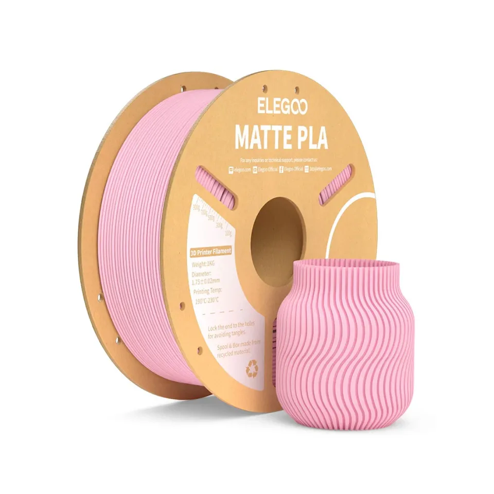 Filament Elegoo PLA Matte pentru imprimantă 3D, 1.75 mm, 1 kg, roz cireșiu