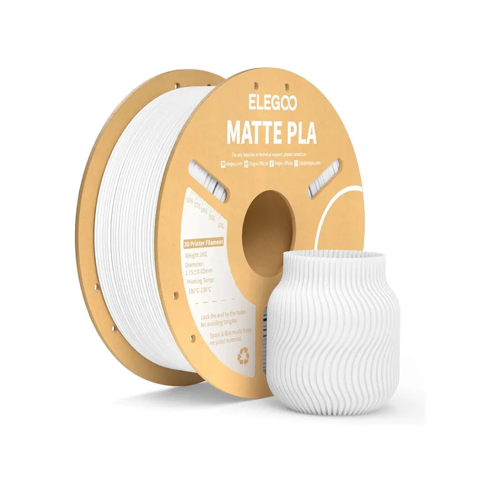 Filament ELEGOO PLA mat pentru imprimantă 3D, 1.75 mm, 1 kg, alb mat