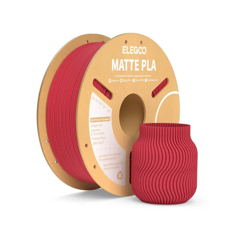 Filament PLA mat Elegoo pentru imprimantă 3D, 1.75 mm, 1 kg, roșu rubiniu