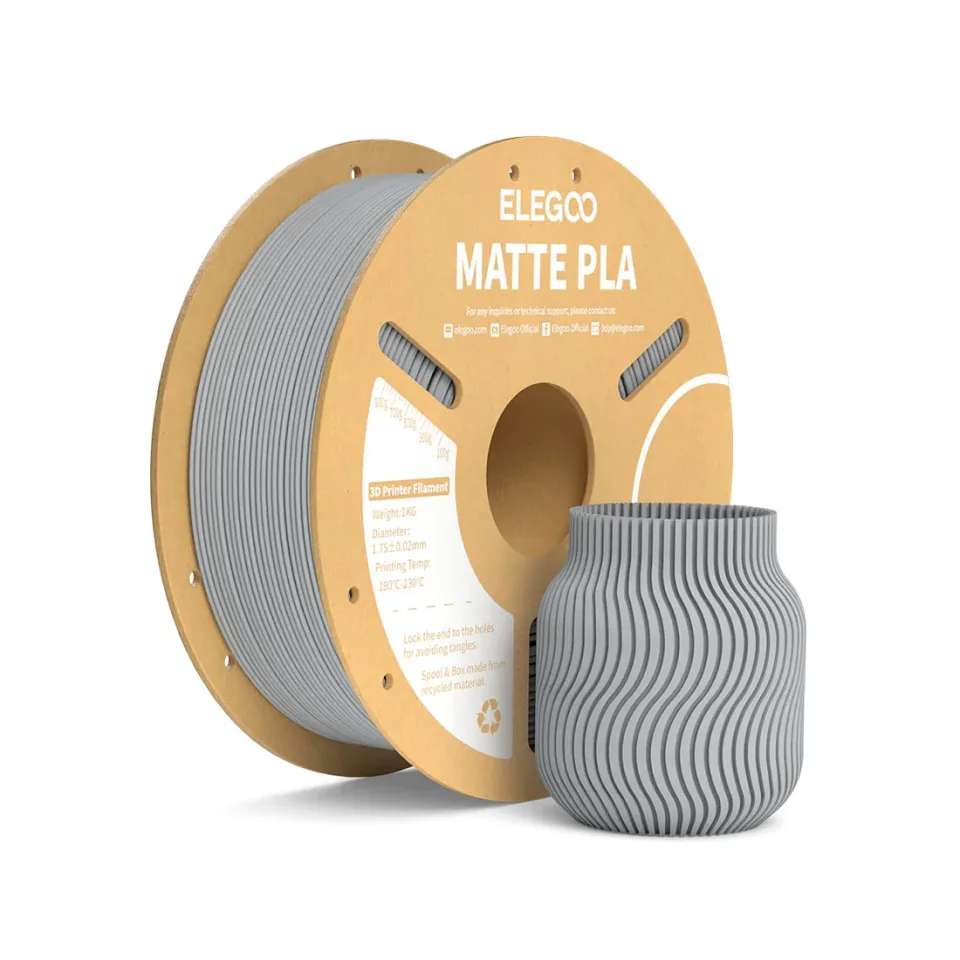 Filament Elegoo PLA mat pentru imprimantă 3D, 1.75 mm, 1 kg, gri mat
