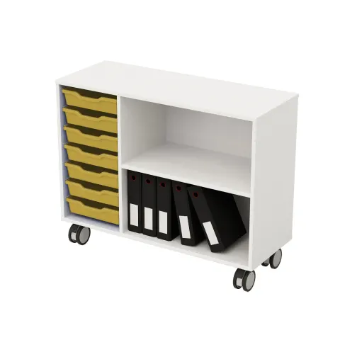 Dulap cu 7 tăvi galbene, PP, 104 x 40 x 960 mm, alb