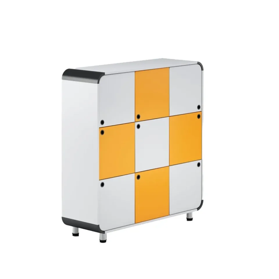Dulap RFG Dale, 9 compartimente, 1237 x 400 x 1330 mm, gri deschis și portocaliu
