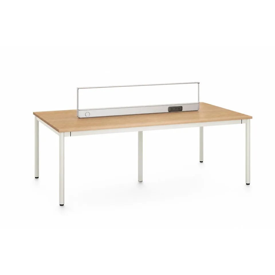 Masă de lectură RFG Uni, 1600 x 1200 x 1230 mm, PAL de 25 mm, blat stejar deschis, cadru metalic alb