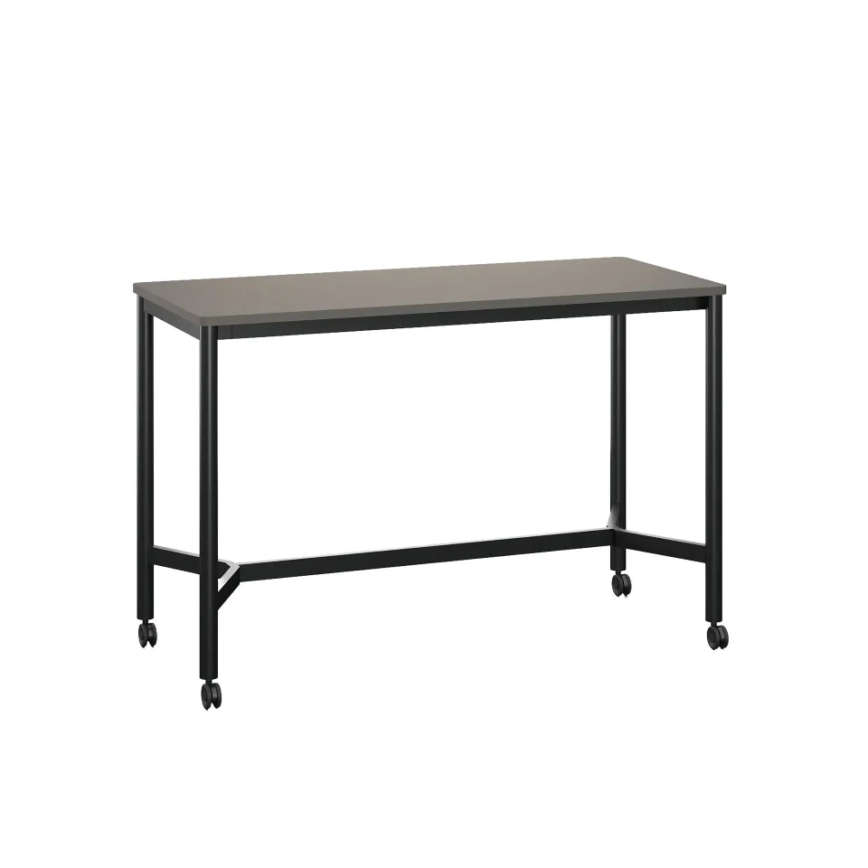 Masă înaltă RFG Uni, 1600 ? 700 ? 1050 mm, cu roți, blat gri închis, structură metalică neagră