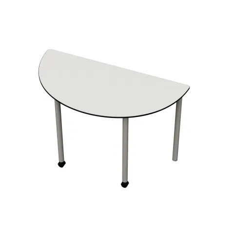 Masă școlară RFG Flexus, pentru clasele de peste a VIII-a, semicirculară, 120 x 60 x 76 cm, HPL alb, picioare gri