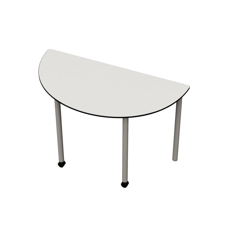 Masă școlară RFG Flexus, pentru clasele de peste a VIII-a, semicirculară, 120 x 60 x 76 cm, HPL alb, picioare gri