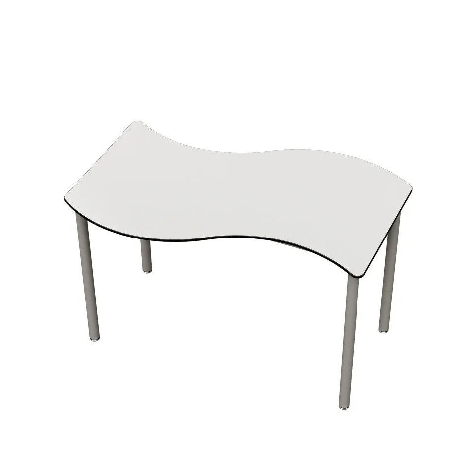 Masă școlară RFG Flexus, pentru clasele de peste a VIII-a, cu blat ondulat, 120 x 80 x 76 cm, HPL alb, picioare gri